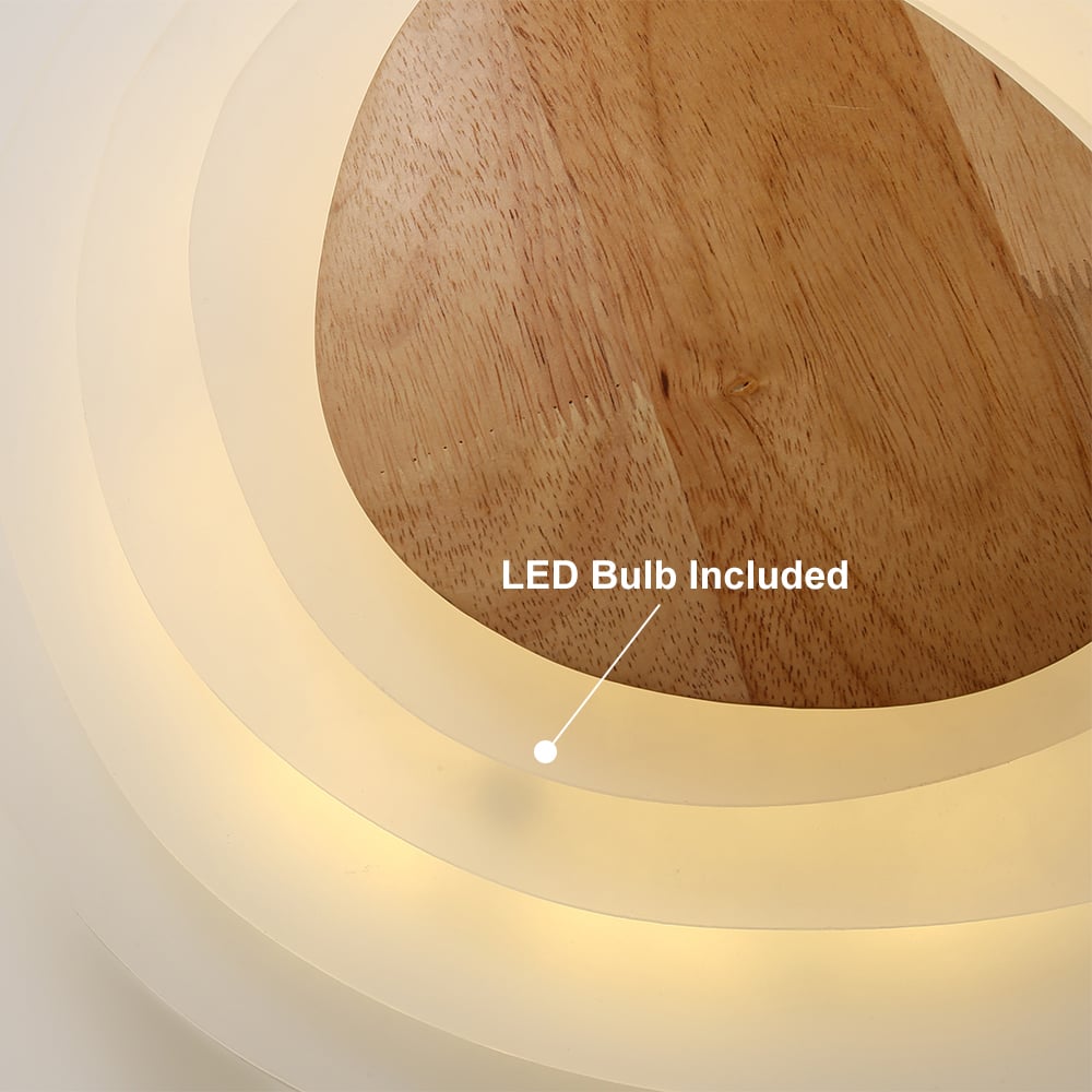 HMR - Minimalist LED White Flush Mount Ceiling Light Metal Acrylic and Wood