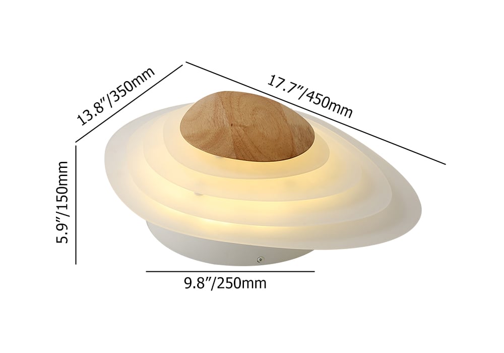 HMR - Minimalist LED White Flush Mount Ceiling Light Metal Acrylic and Wood