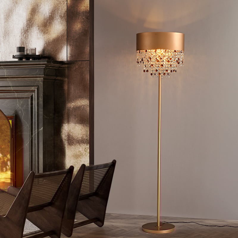 HMR - Glam 2-Light LED Crystal Floor Lamp Plug-in Standing Lamp in Gold for Home Decor