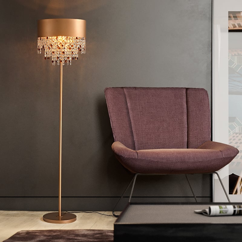 HMR - Glam 2-Light LED Crystal Floor Lamp Plug-in Standing Lamp in Gold for Home Decor