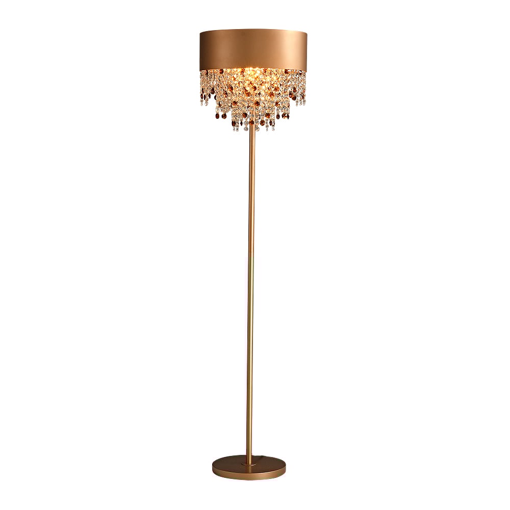 HMR - Glam 2-Light LED Crystal Floor Lamp Plug-in Standing Lamp in Gold for Home Decor
