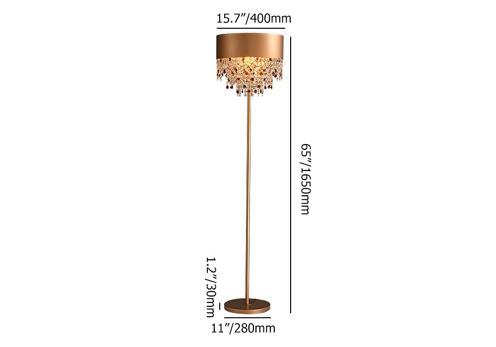 HMR - Glam 2-Light LED Crystal Floor Lamp Plug-in Standing Lamp in Gold for Home Decor