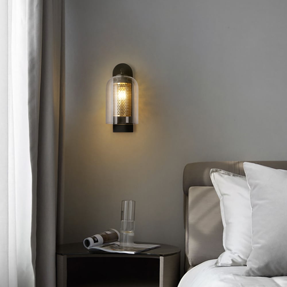 HMR - Modern 1-Light Glass Black & Gold Wall Lighting