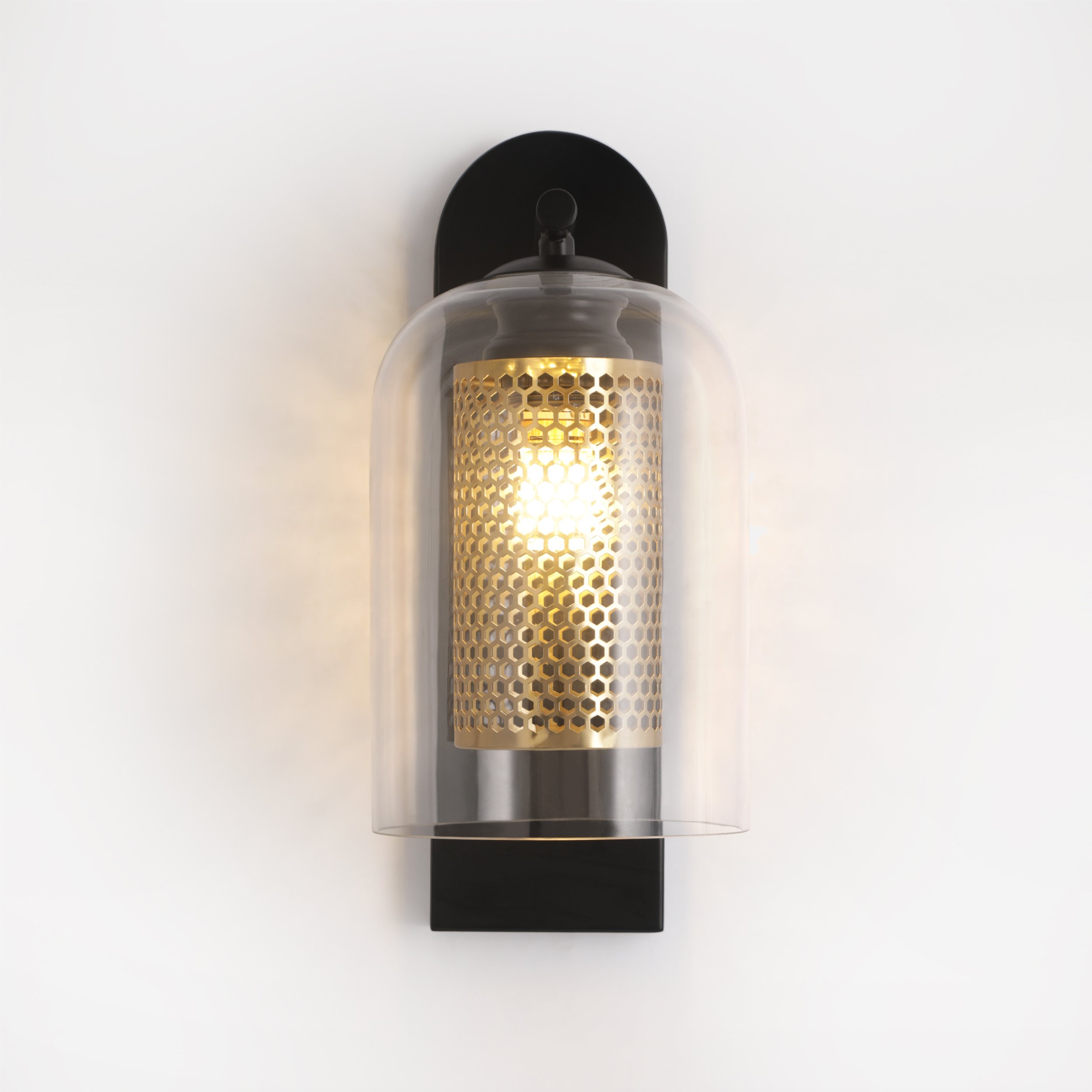 HMR - Modern 1-Light Glass Black & Gold Wall Lighting