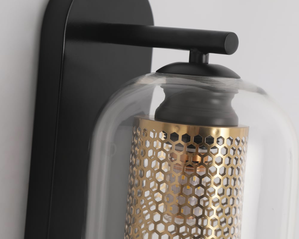 HMR - Modern 1-Light Glass Black & Gold Wall Lighting