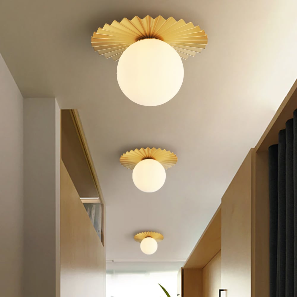 HMR - Golden LED Pleated Single Round Glass Flush Mount Ceiling Light