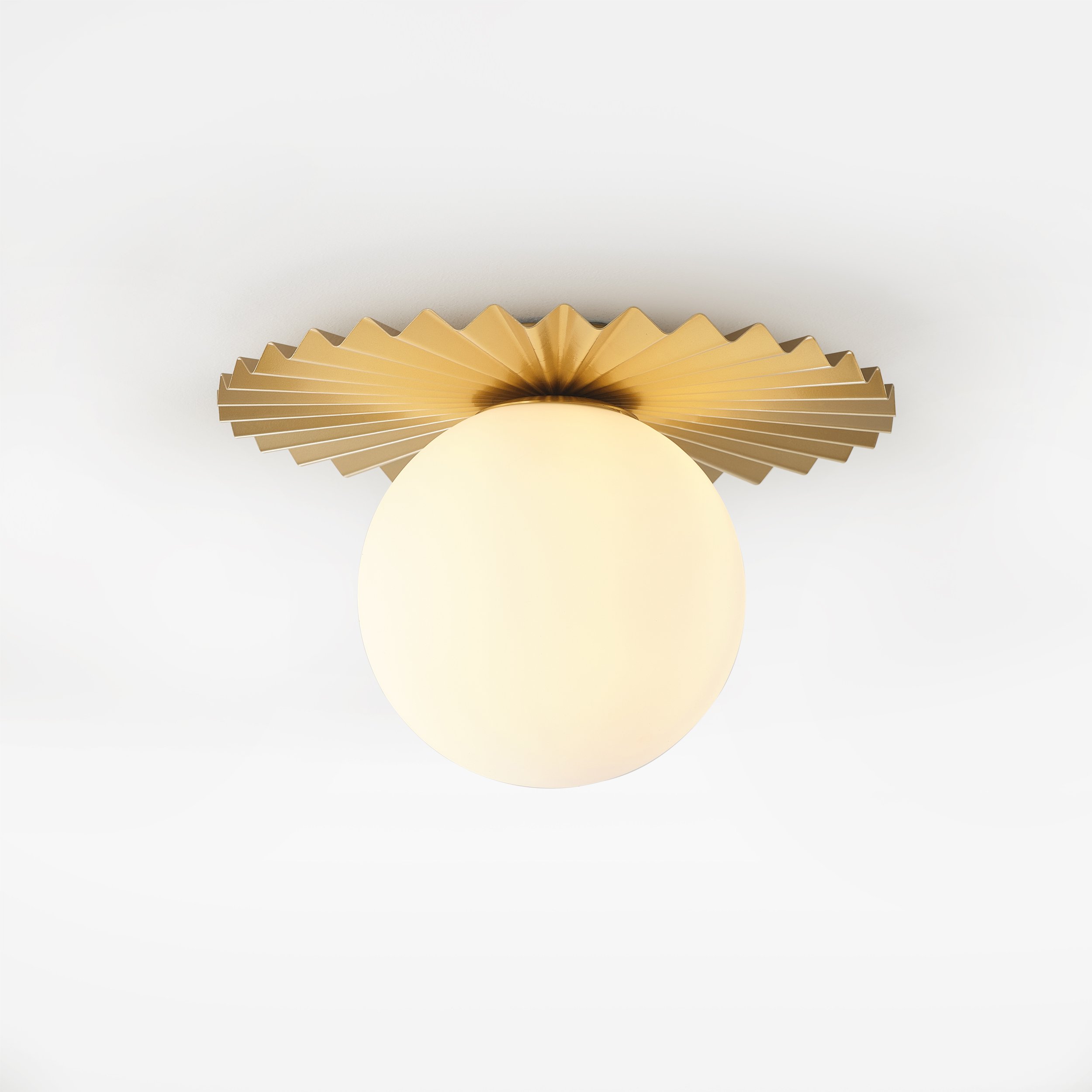 HMR - Golden LED Pleated Single Round Glass Flush Mount Ceiling Light
