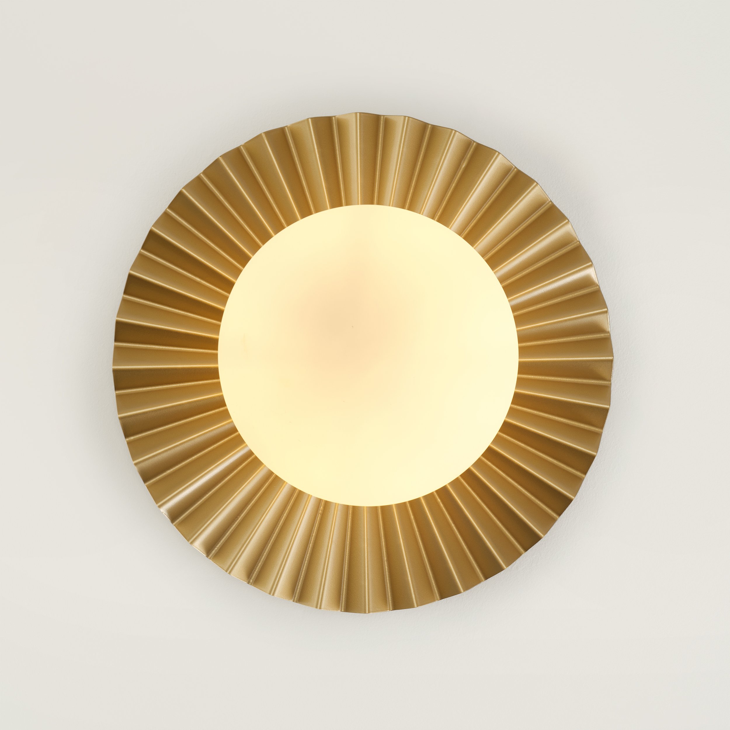 HMR - Golden LED Pleated Single Round Glass Flush Mount Ceiling Light