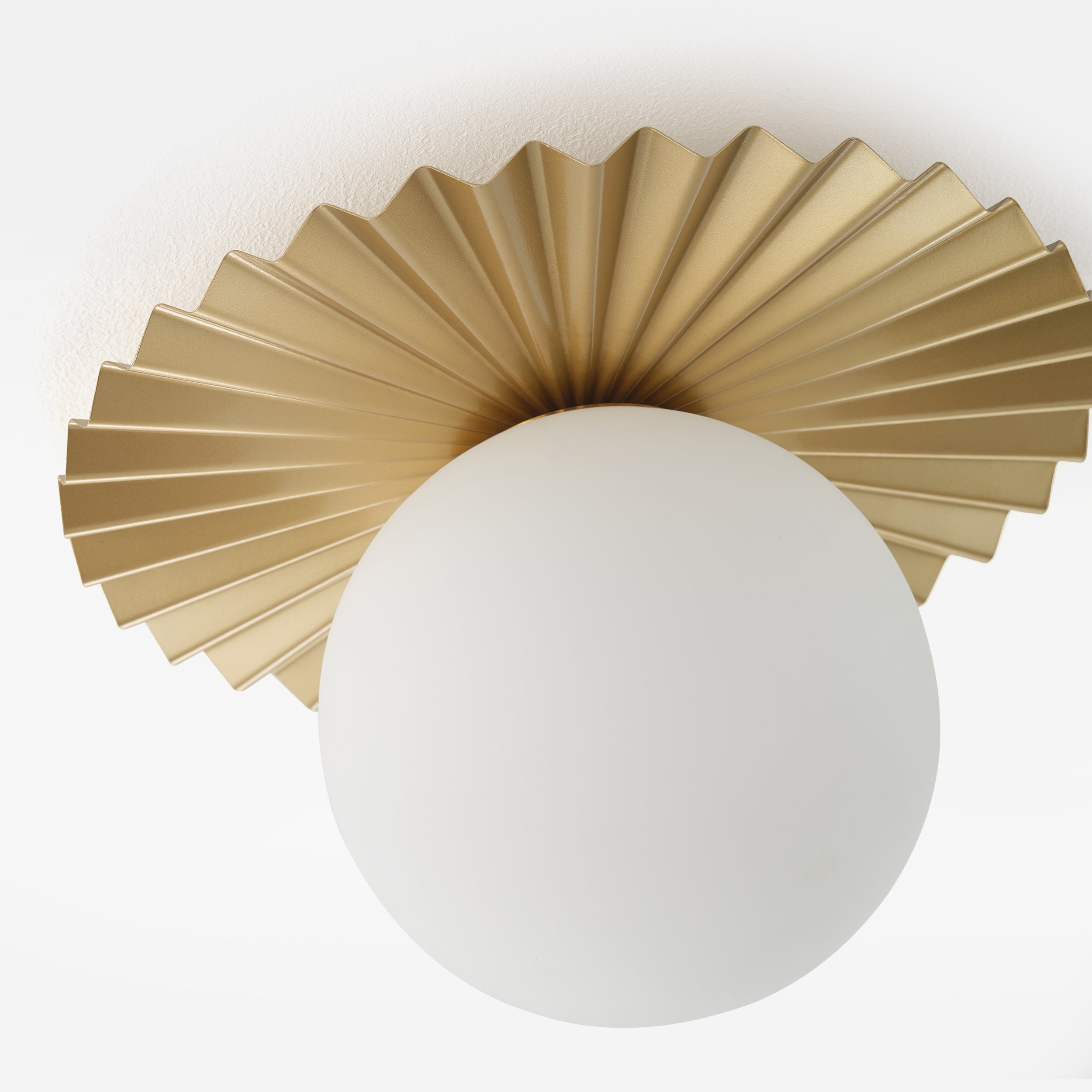 HMR - Golden LED Pleated Single Round Glass Flush Mount Ceiling Light