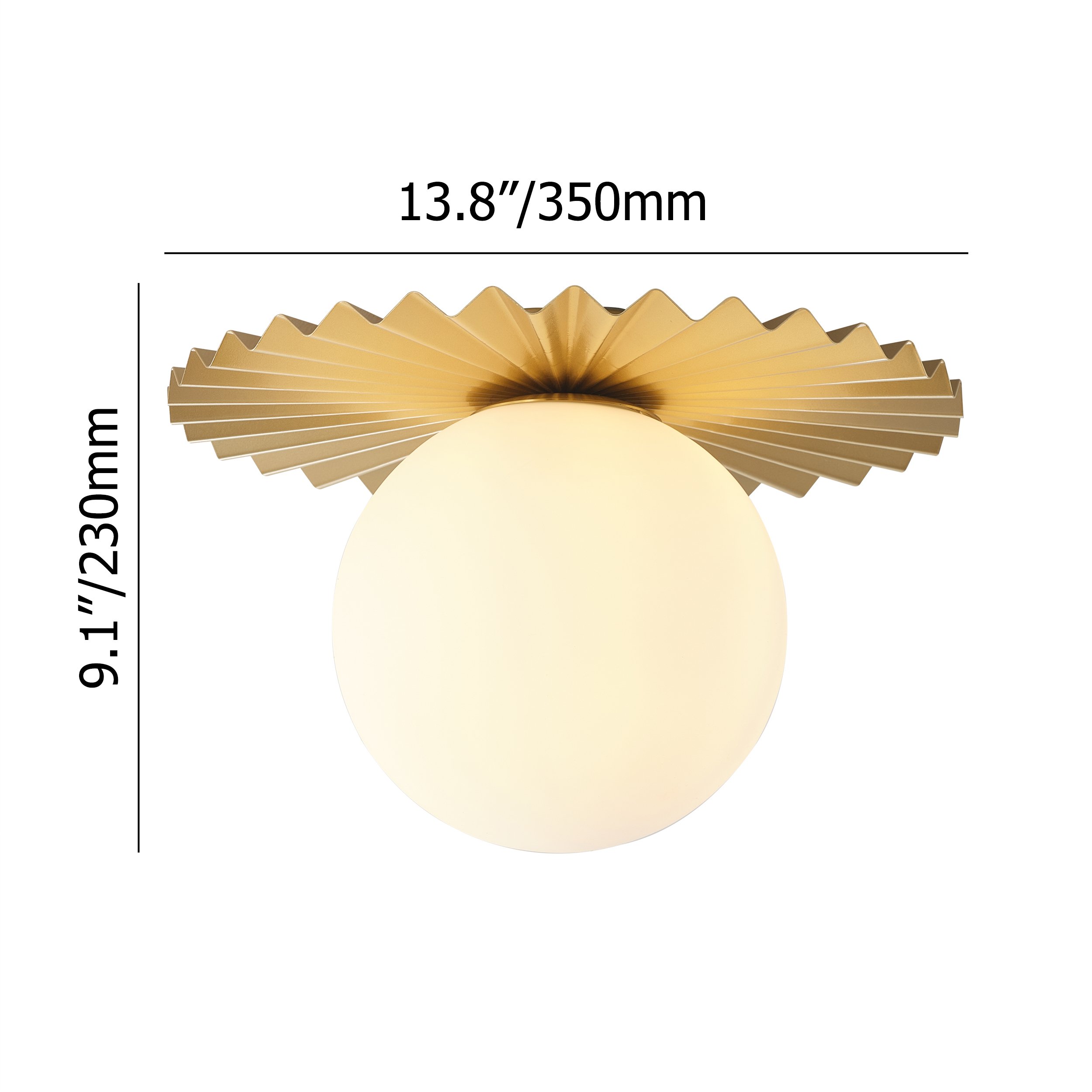 HMR - Golden LED Pleated Single Round Glass Flush Mount Ceiling Light