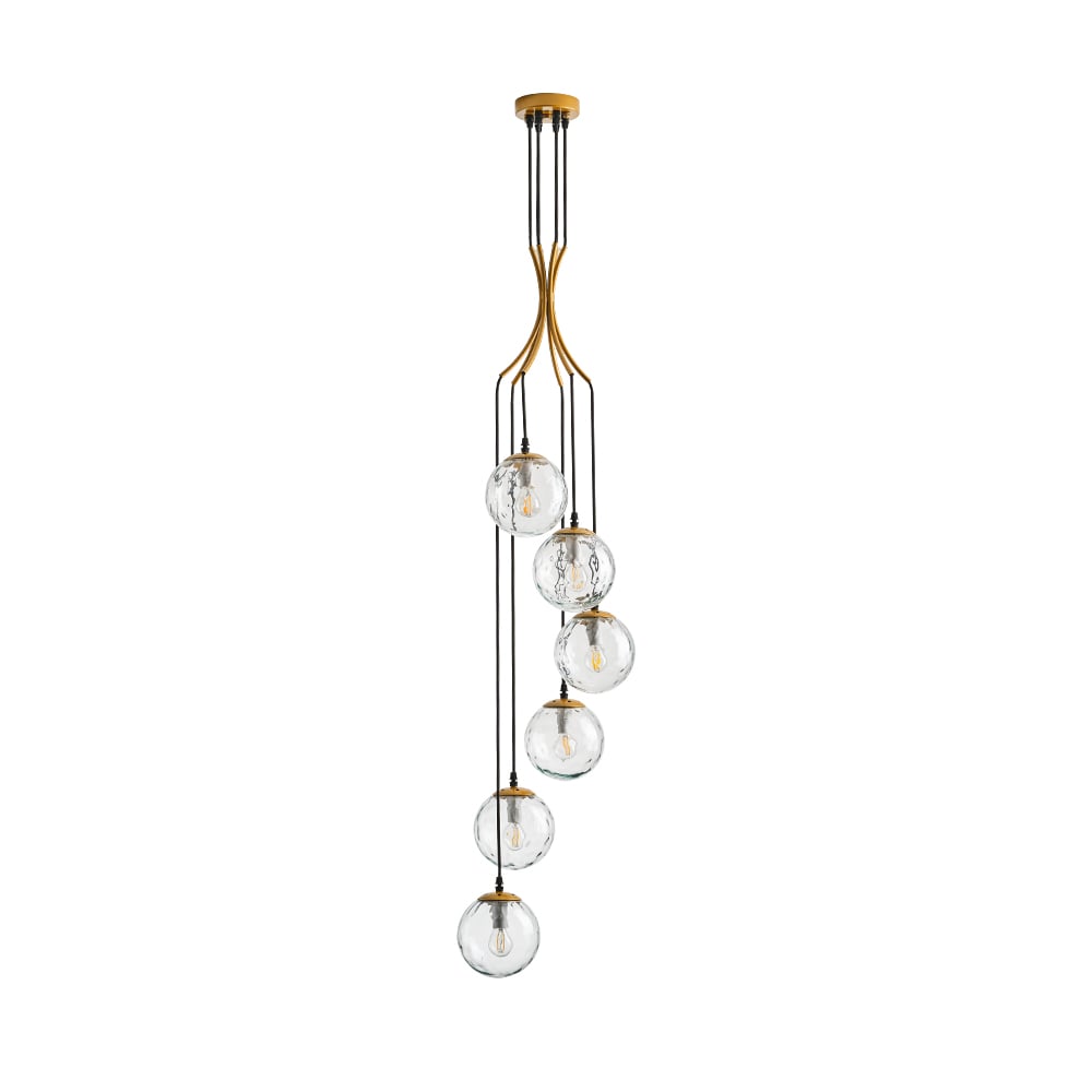 HMR - 6-Light LED Glass Entryway Foyer Bubble Chandelier Tiered Long Pendant Light in Gold
