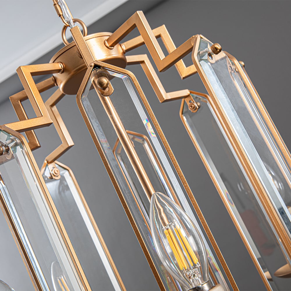 HMR - 8-Light French Country Candle-Style Crystal Pendant Chandelier Light in Gold
