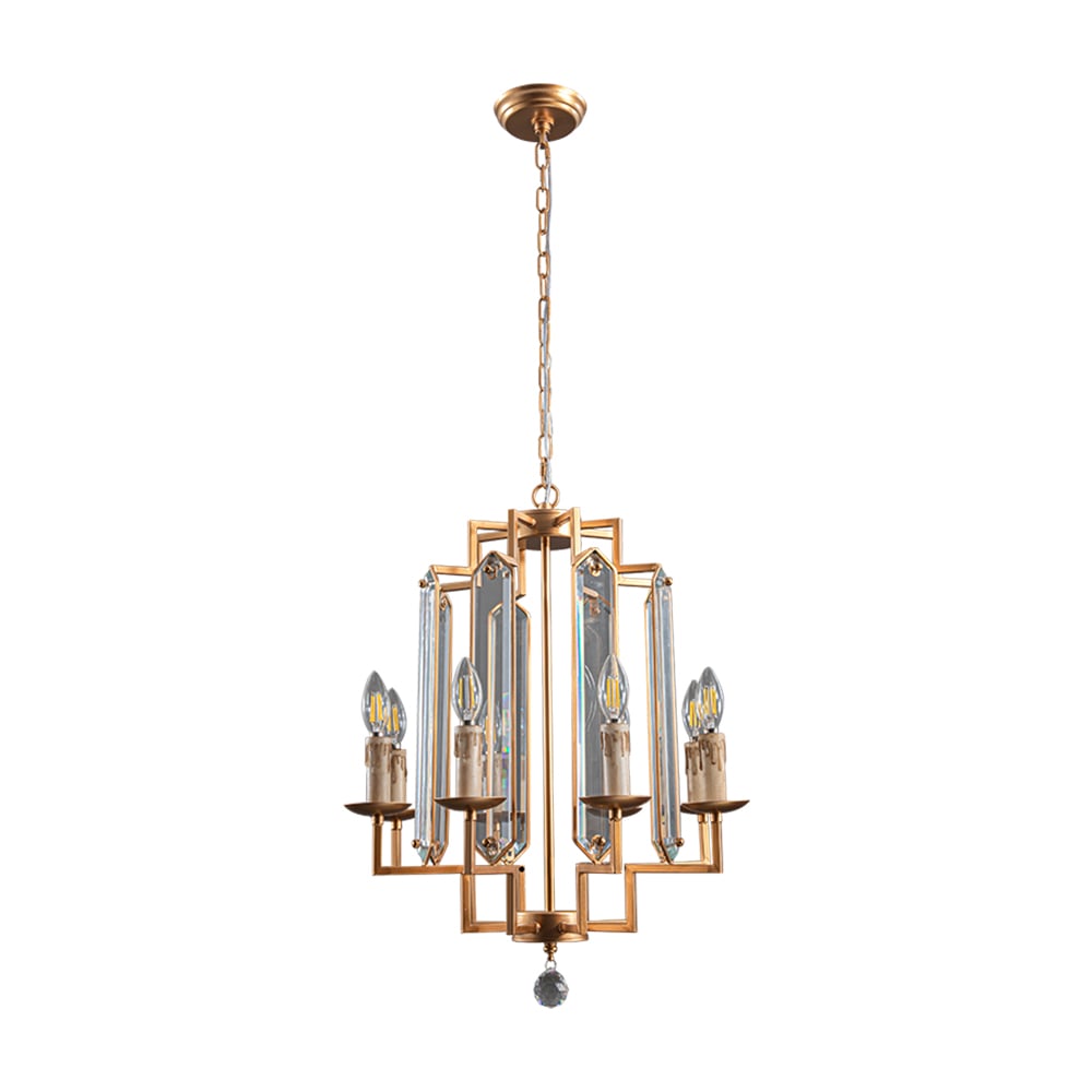 HMR - 8-Light French Country Candle-Style Crystal Pendant Chandelier Light in Gold