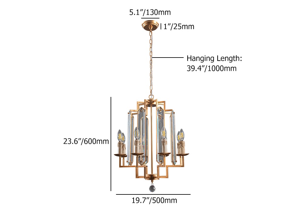 HMR - 8-Light French Country Candle-Style Crystal Pendant Chandelier Light in Gold
