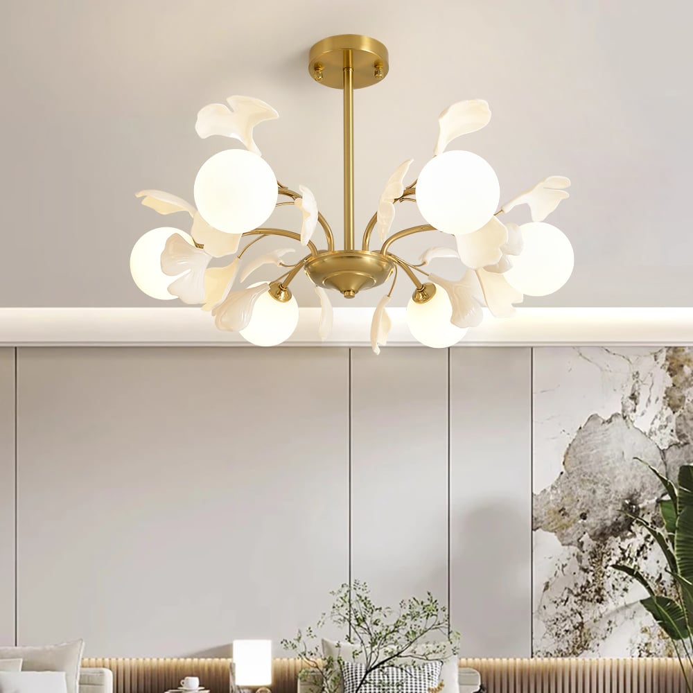 HMR - 6-Light Ceiling Light with Metal and Glass in Gold and White