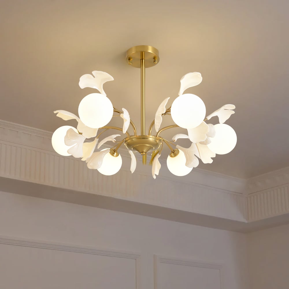 HMR - 6-Light Ceiling Light with Metal and Glass in Gold and White