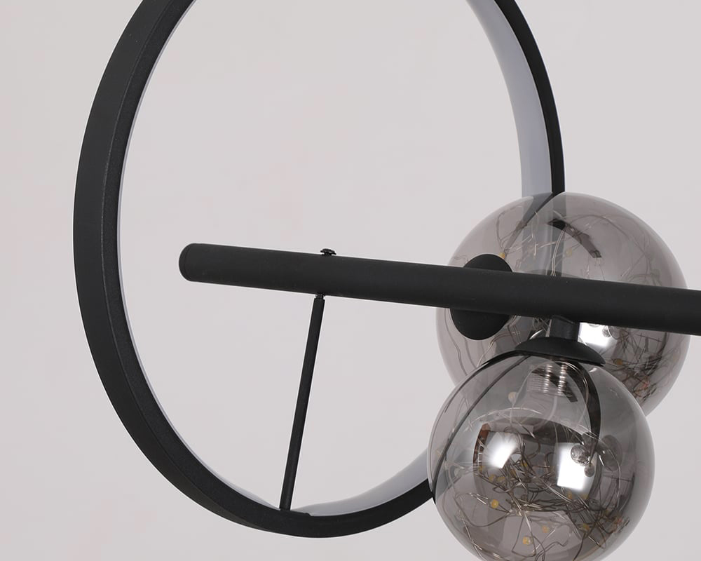 HMR Modern Kitchen Island Light with Glass Globe Shade Ceiling Pendant Lights - Black, 7-Light