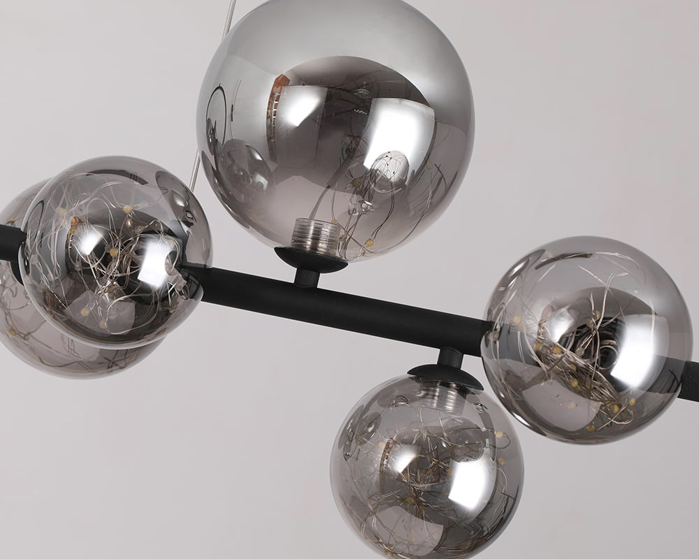 HMR Modern Kitchen Island Light with Glass Globe Shade Ceiling Pendant Lights - Black, 7-Light