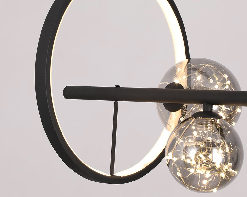 HMR Modern Kitchen Island Light with Glass Globe Shade Ceiling Pendant Lights - Black, 7-Light