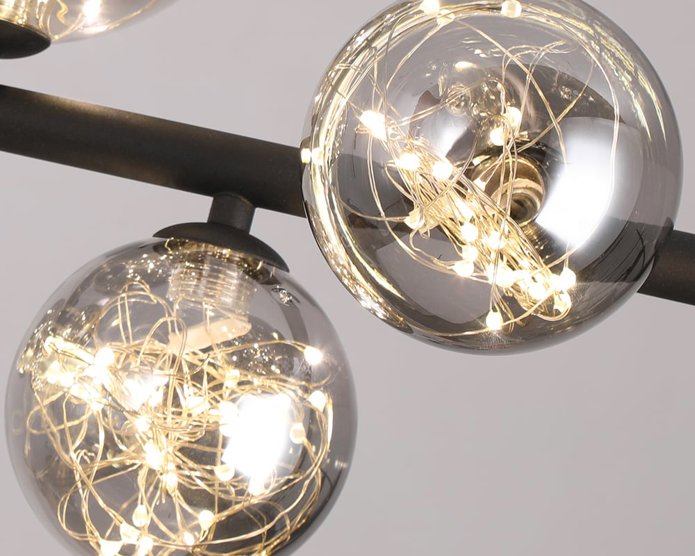 HMR Modern Kitchen Island Light with Glass Globe Shade Ceiling Pendant Lights - Black, 7-Light