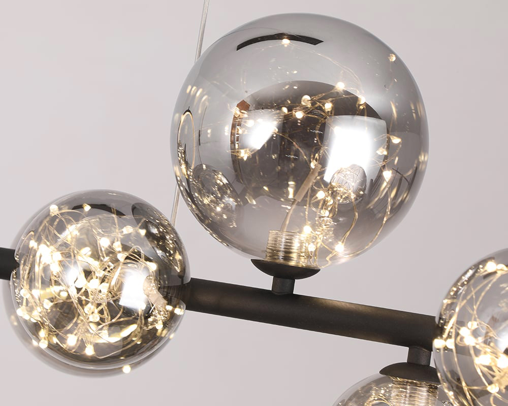 HMR Modern Kitchen Island Light with Glass Globe Shade Ceiling Pendant Lights - Black, 7-Light