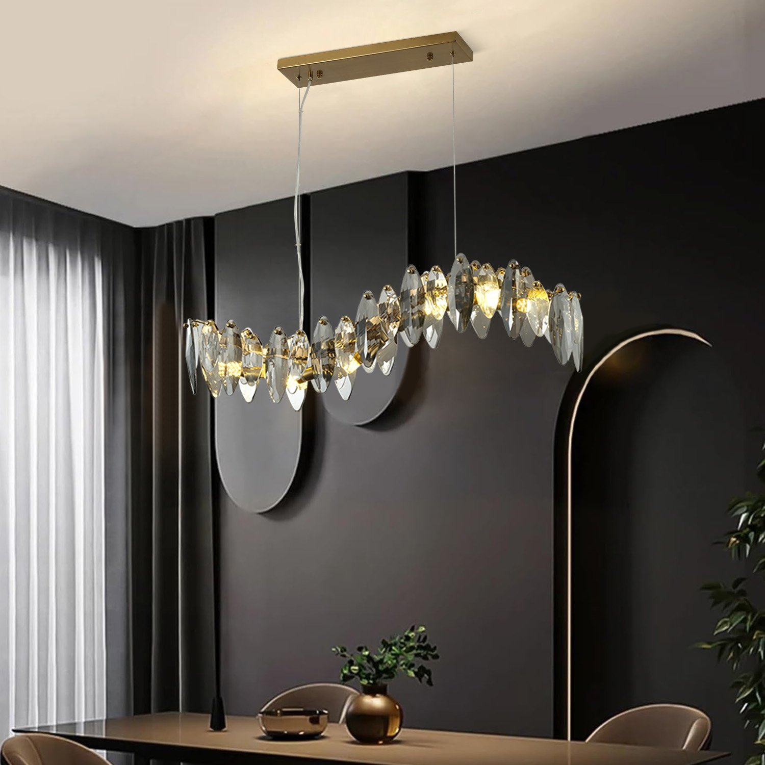 HMR - Modern 6-Light Anthracite Crystal Chandelier Light