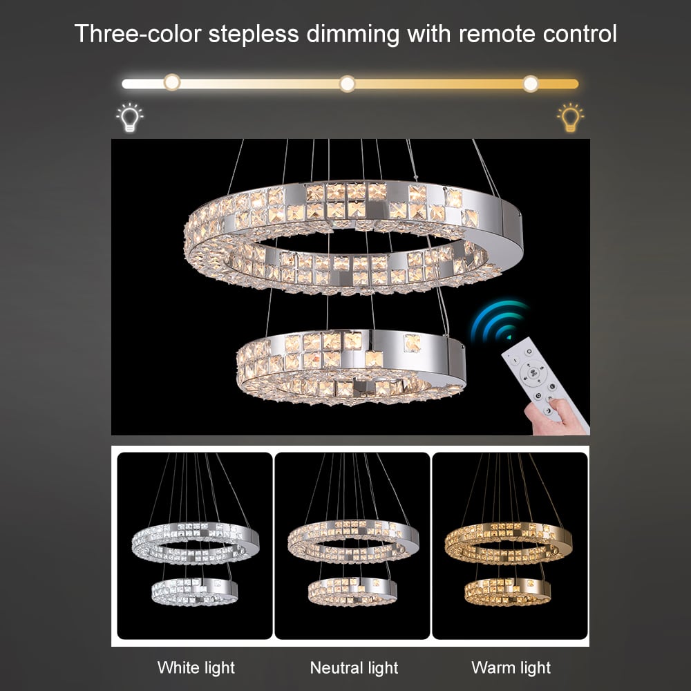 HMR - K9 Crystal Silver Stainless Steel Ring Chandelier Double Layer Ceiling Light