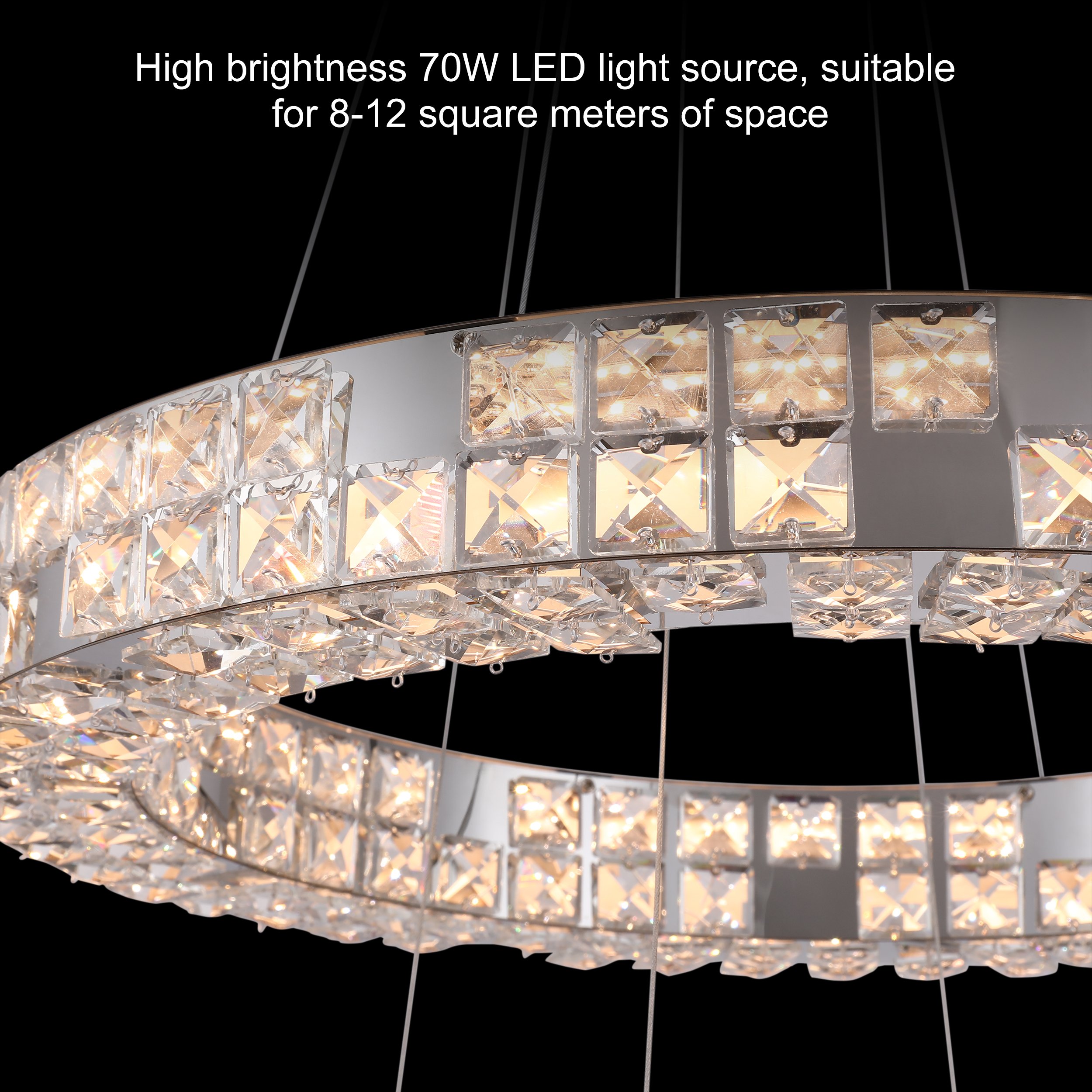 HMR - K9 Crystal Silver Stainless Steel Ring Chandelier Double Layer Ceiling Light