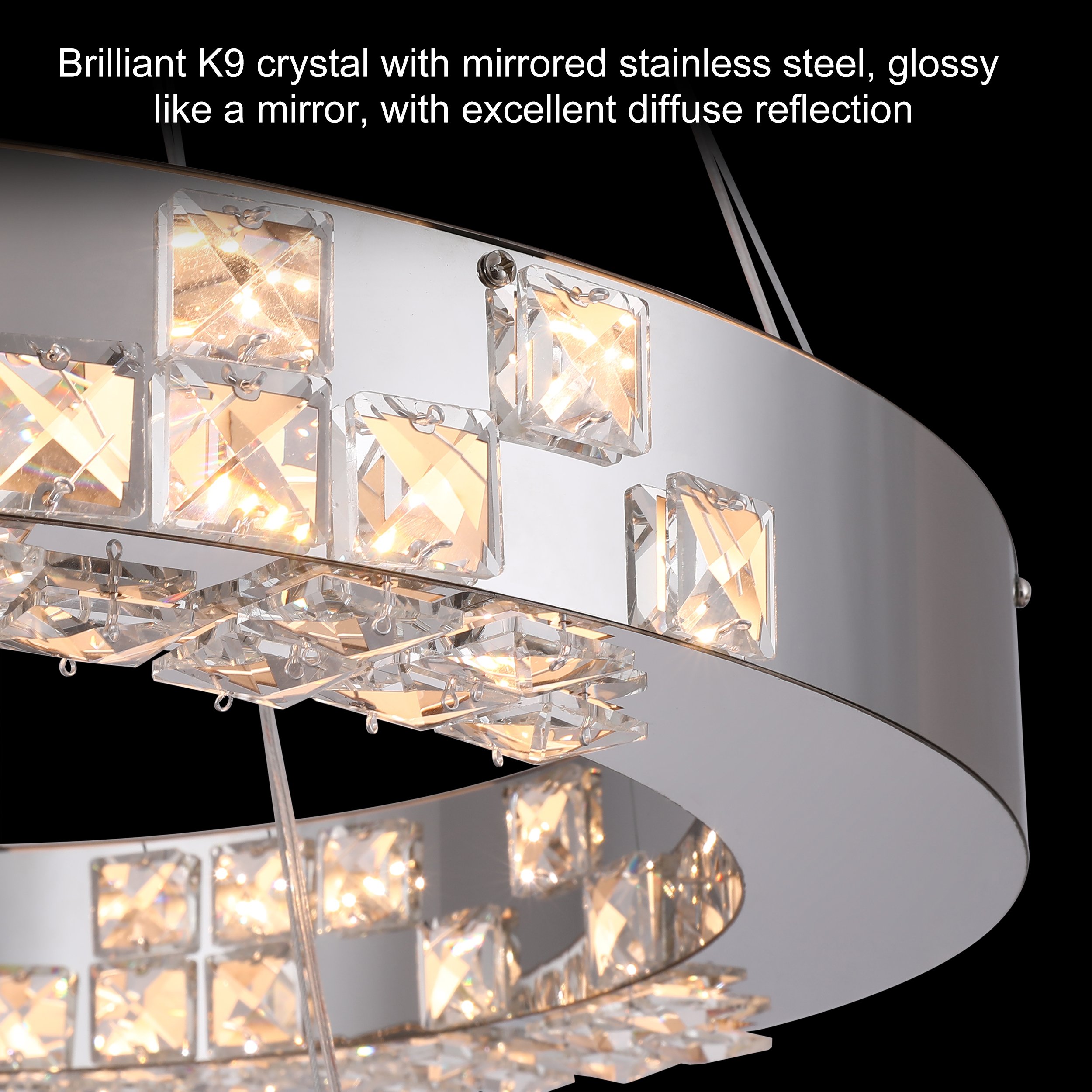 HMR - K9 Crystal Silver Stainless Steel Ring Chandelier Double Layer Ceiling Light