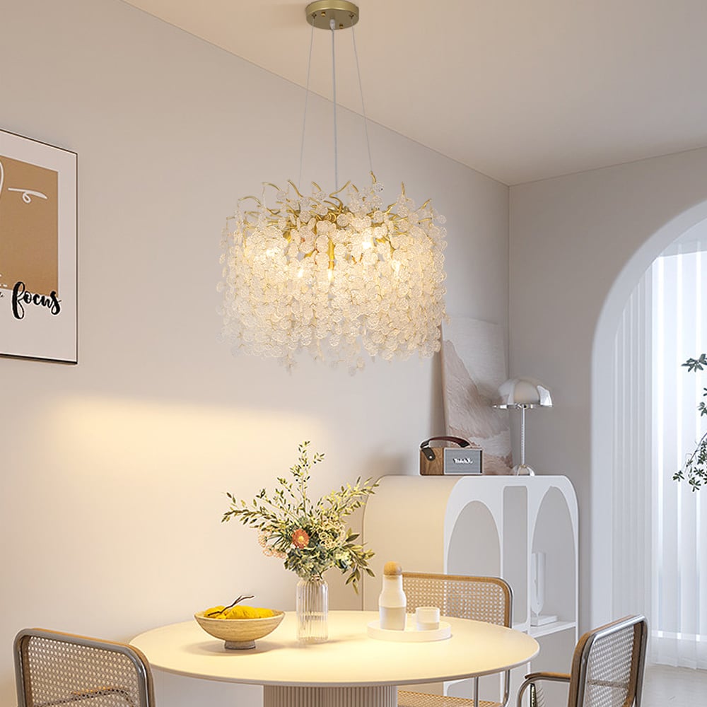 HMR - Art Deco 9-Light Gold Branch Pendant Crystal Chandelier Light for Living Room