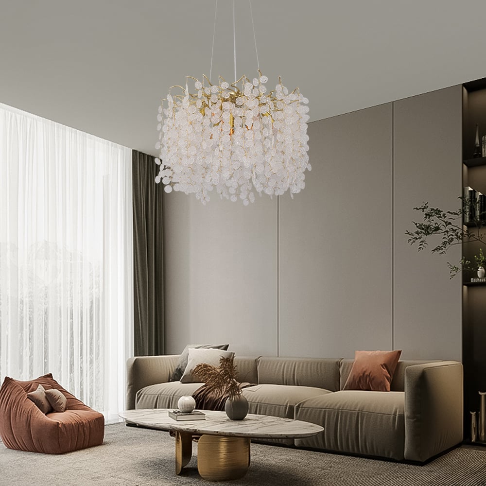 HMR - Art Deco 9-Light Gold Branch Pendant Crystal Chandelier Light for Living Room