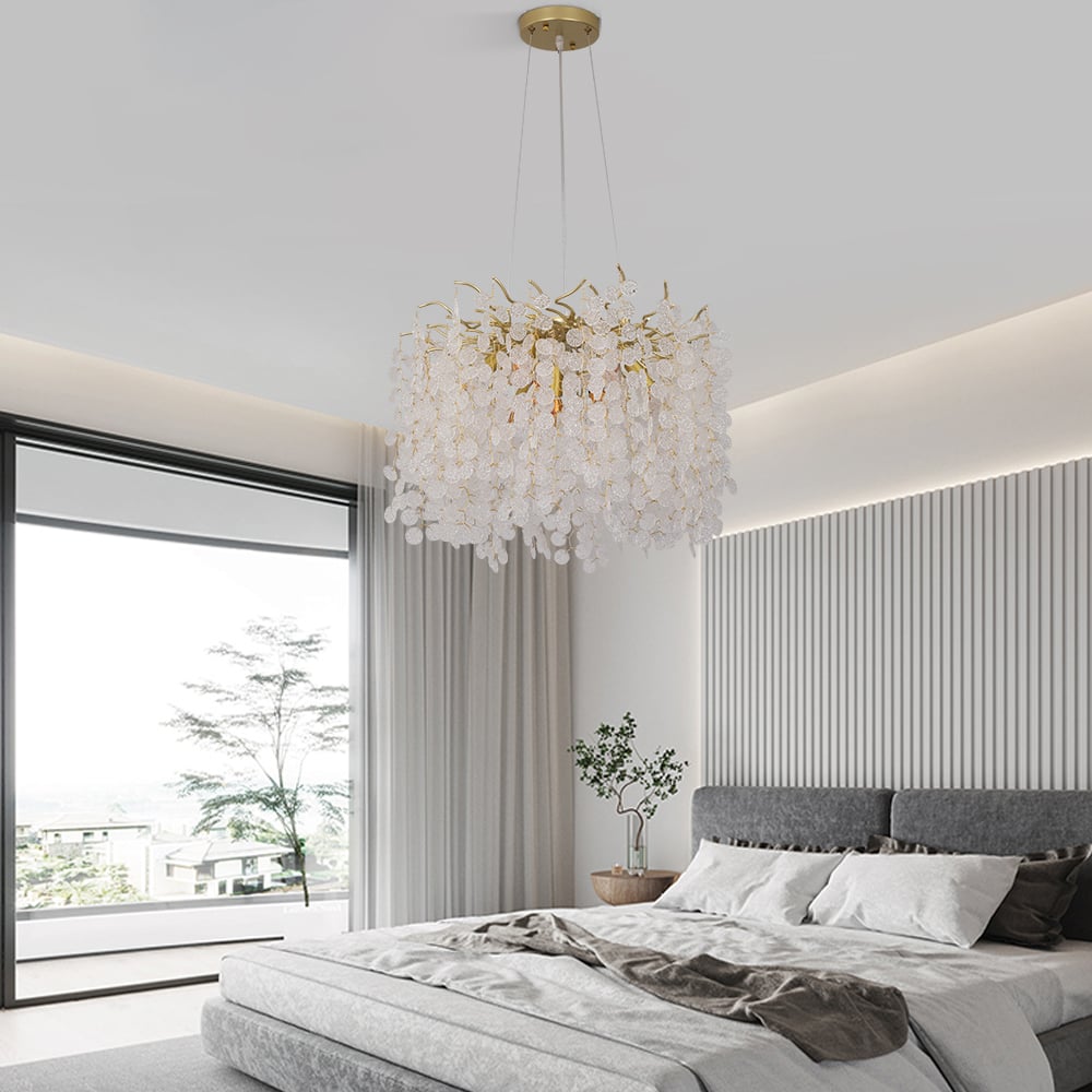 HMR - Art Deco 9-Light Gold Branch Pendant Crystal Chandelier Light for Living Room