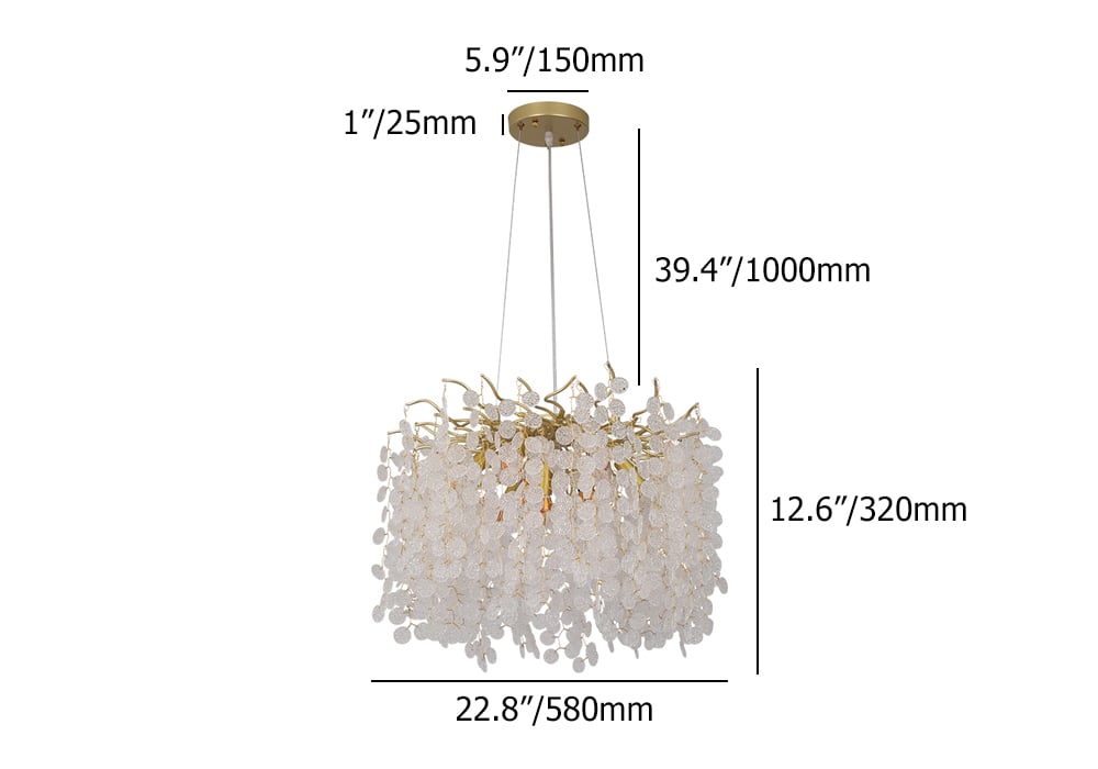 HMR - Art Deco 9-Light Gold Branch Pendant Crystal Chandelier Light for Living Room