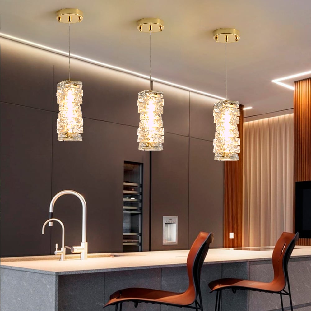 HMR - Glam Crystal Island Pendant Light in Gold Led Mini Chandelier for Kitchen Dining room
