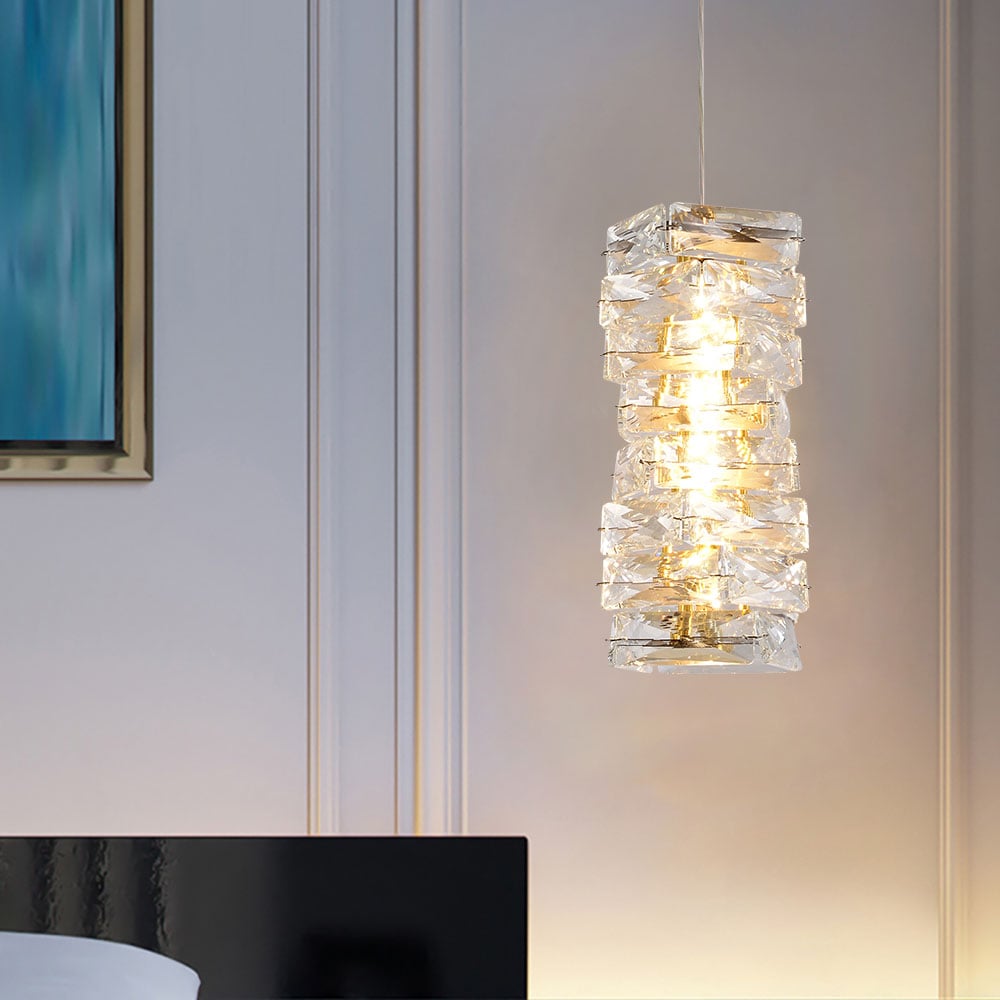 HMR - Glam Crystal Island Pendant Light in Gold Led Mini Chandelier for Kitchen Dining room