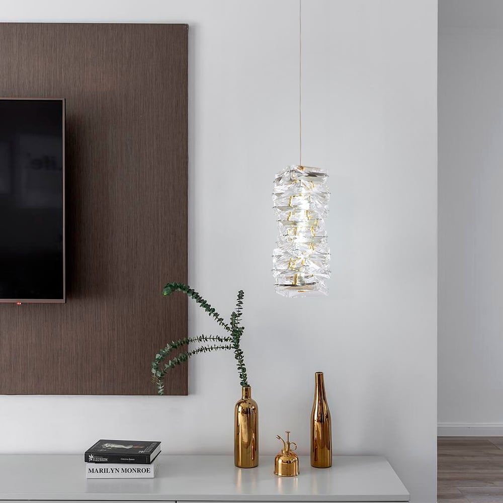 HMR - Glam Crystal Island Pendant Light in Gold Led Mini Chandelier for Kitchen Dining room