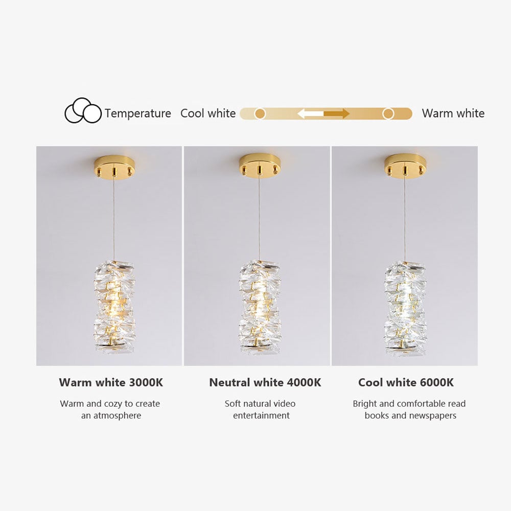 HMR - Glam Crystal Island Pendant Light in Gold Led Mini Chandelier for Kitchen Dining room