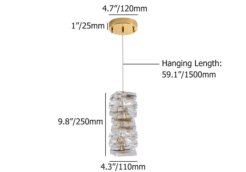 HMR - Glam Crystal Island Pendant Light in Gold Led Mini Chandelier for Kitchen Dining room