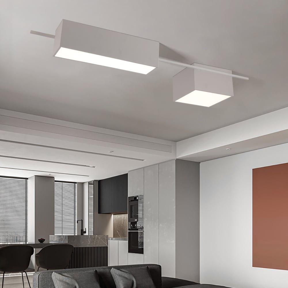 HMR - 2-Light Rectangle Modern Flush Mount LED Ceiling Light with Acrylic in White