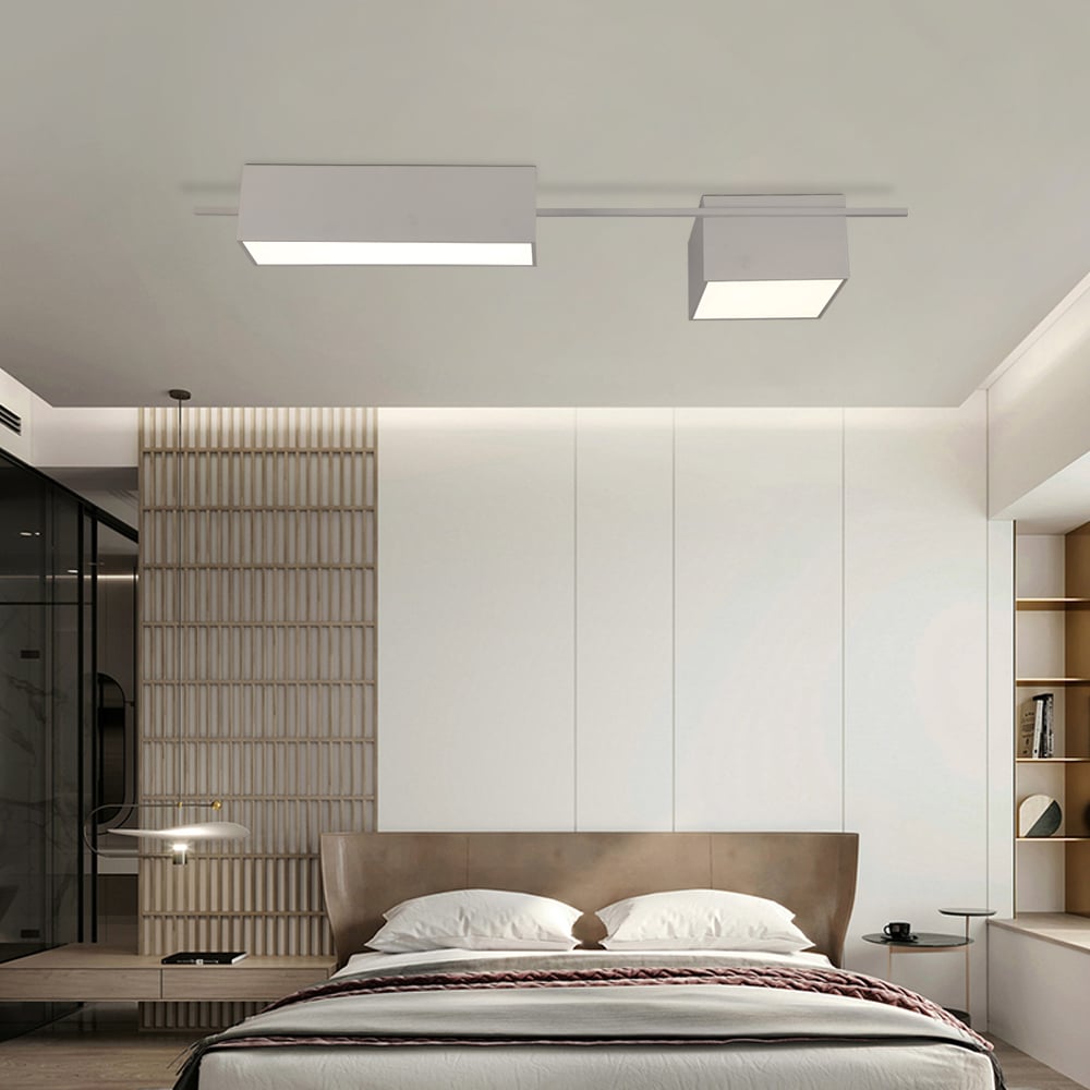 HMR - 2-Light Rectangle Modern Flush Mount LED Ceiling Light with Acrylic in White