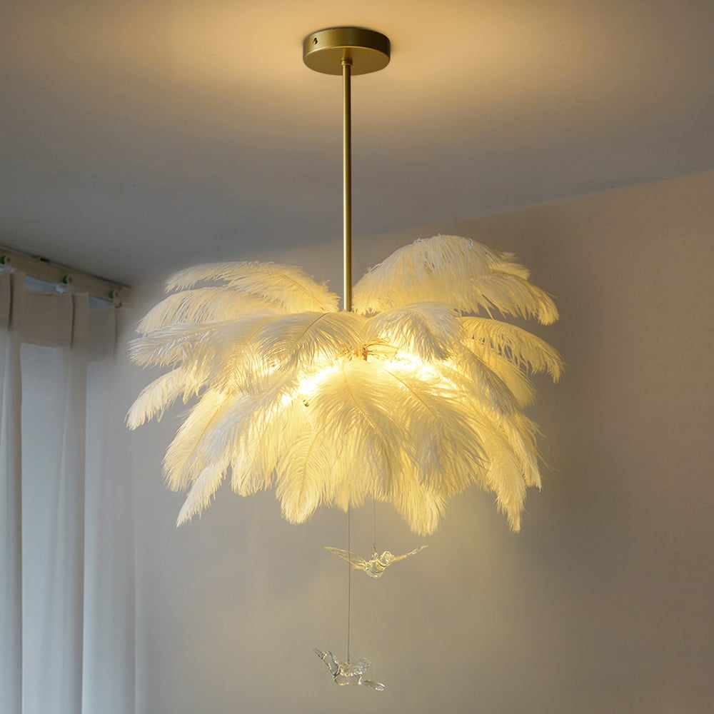 HMR - Loftus Art Deco 5-Light Chandelier White Feather Pendant Light LED Lamp Living Room