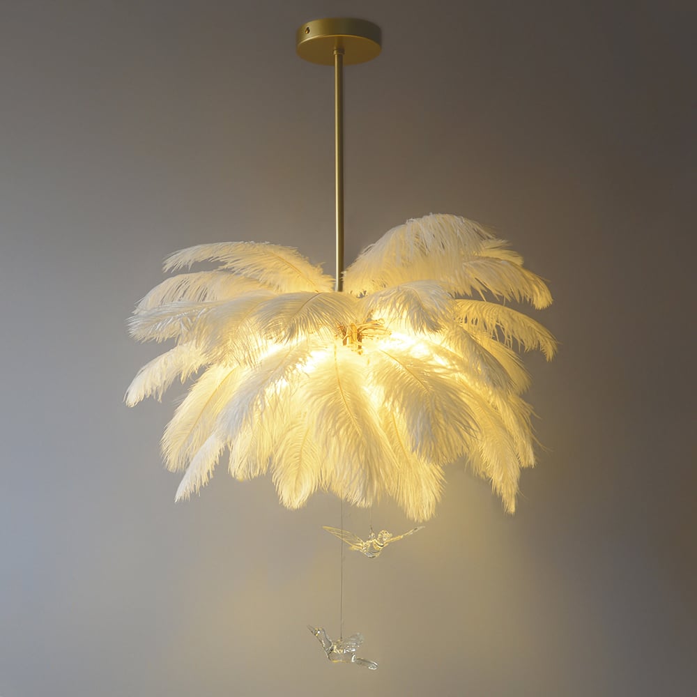HMR - Loftus Art Deco 5-Light Chandelier White Feather Pendant Light LED Lamp Living Room