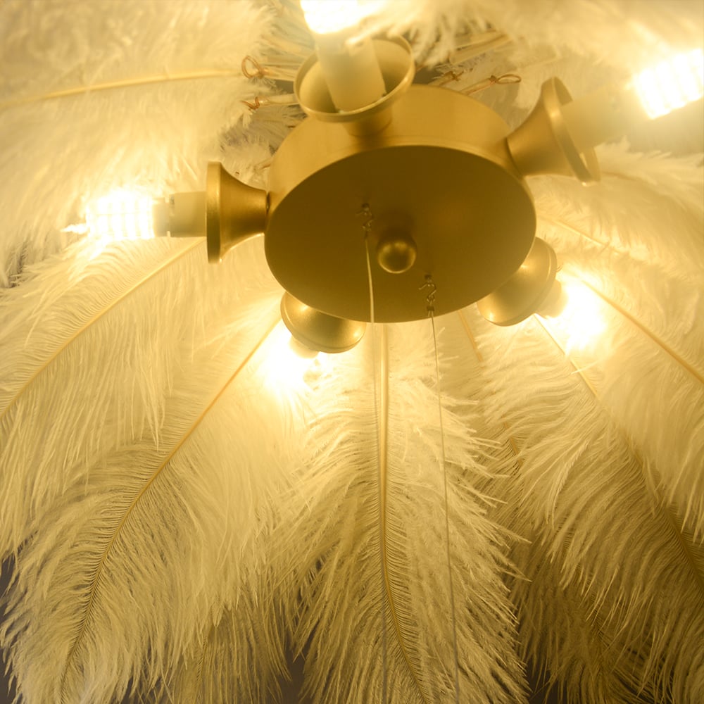 HMR - Loftus Art Deco 5-Light Chandelier White Feather Pendant Light LED Lamp Living Room