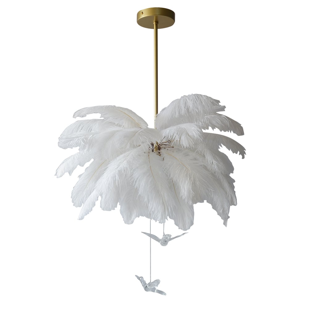 HMR - Loftus Art Deco 5-Light Chandelier White Feather Pendant Light LED Lamp Living Room