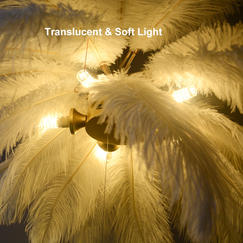 HMR - Loftus Art Deco 5-Light Chandelier White Feather Pendant Light LED Lamp Living Room