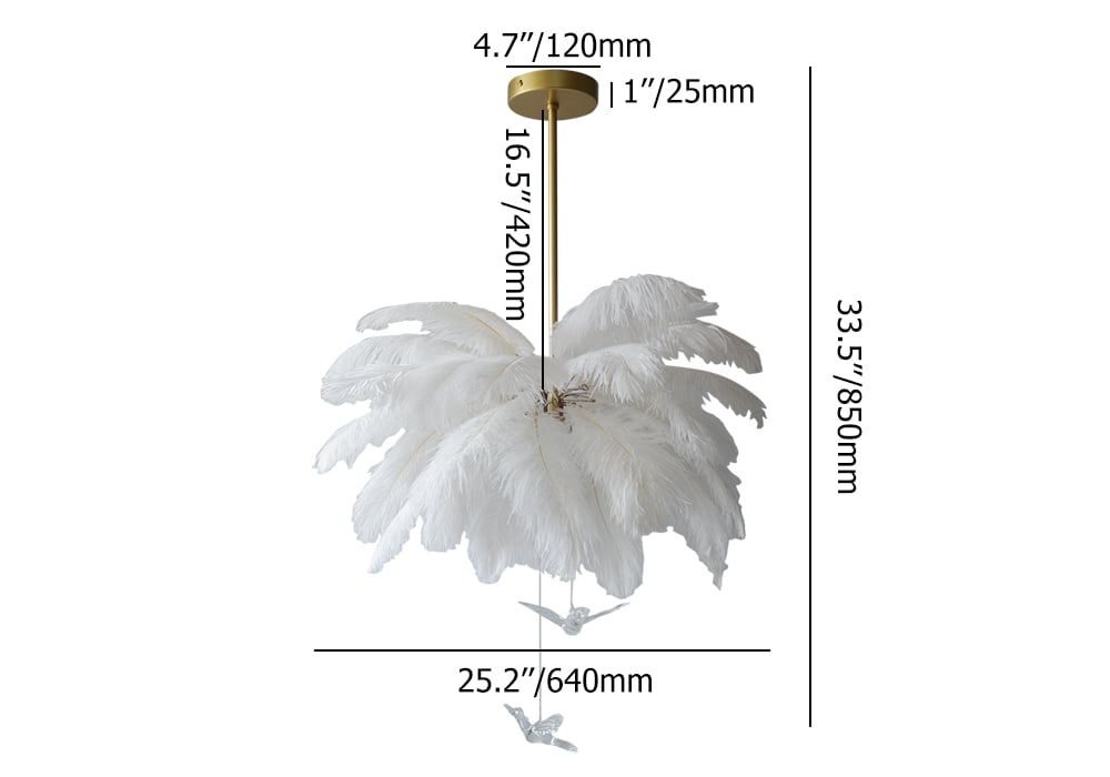 HMR - Loftus Art Deco 5-Light Chandelier White Feather Pendant Light LED Lamp Living Room