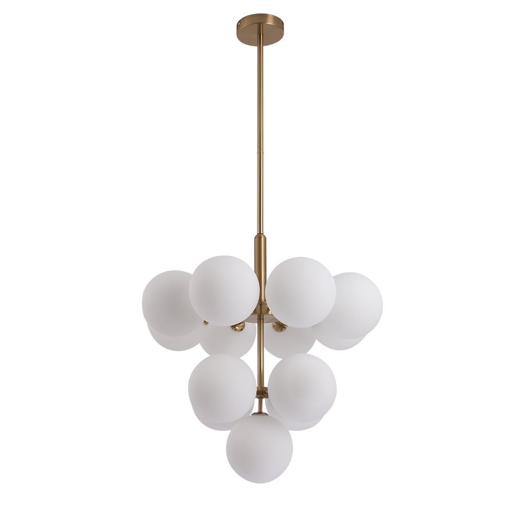 HMR - Nordic 13-Light Globe Chandelier Bubble Gold Pendant Light with White Glass Shade