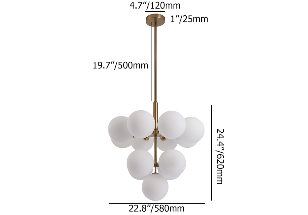 HMR - Nordic 13-Light Globe Chandelier Bubble Gold Pendant Light with White Glass Shade