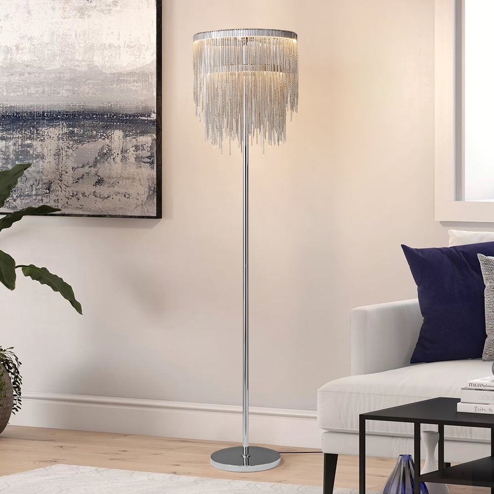 HMR - Postmodern Chrome LED Tassel Floor Lamp Home Decor Standing Lamp for Living Room