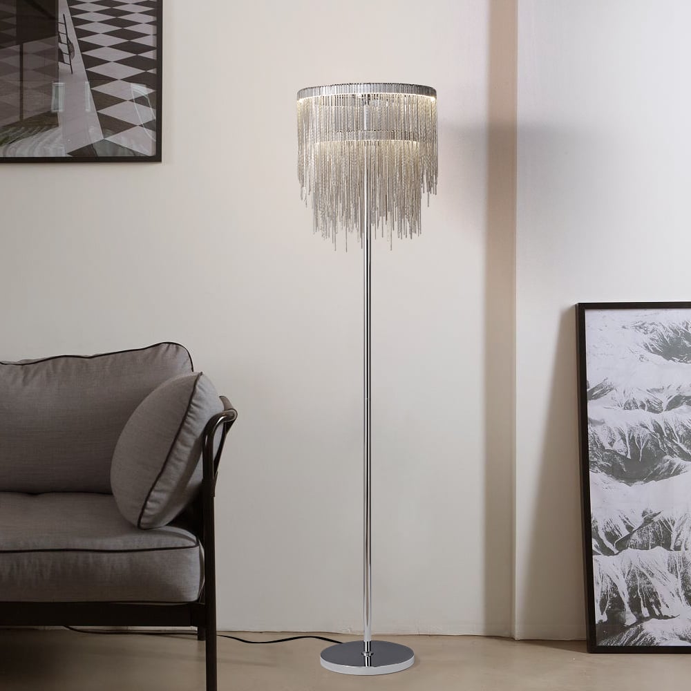 HMR - Postmodern Chrome LED Tassel Floor Lamp Home Decor Standing Lamp for Living Room
